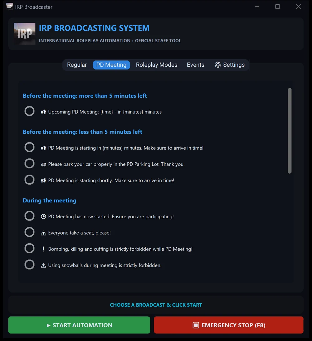 The PD Meeting tab message list
