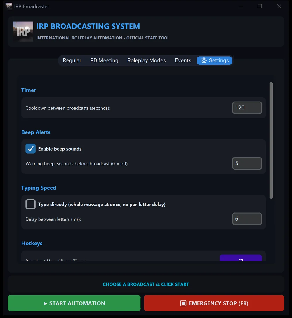 The Settings tab showing Timer, Beep Alerts and Typing Speed